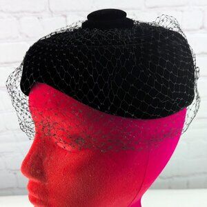 Vintage Phipps Black Velvet Fascinator Hat w/ Netting